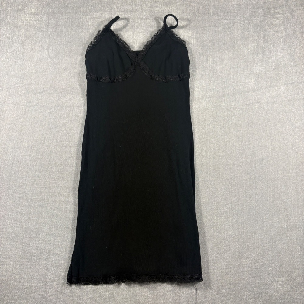 Wild Fable Womens Black Ribbed Lace Trim Mini Dress Small Spaghetti Straps